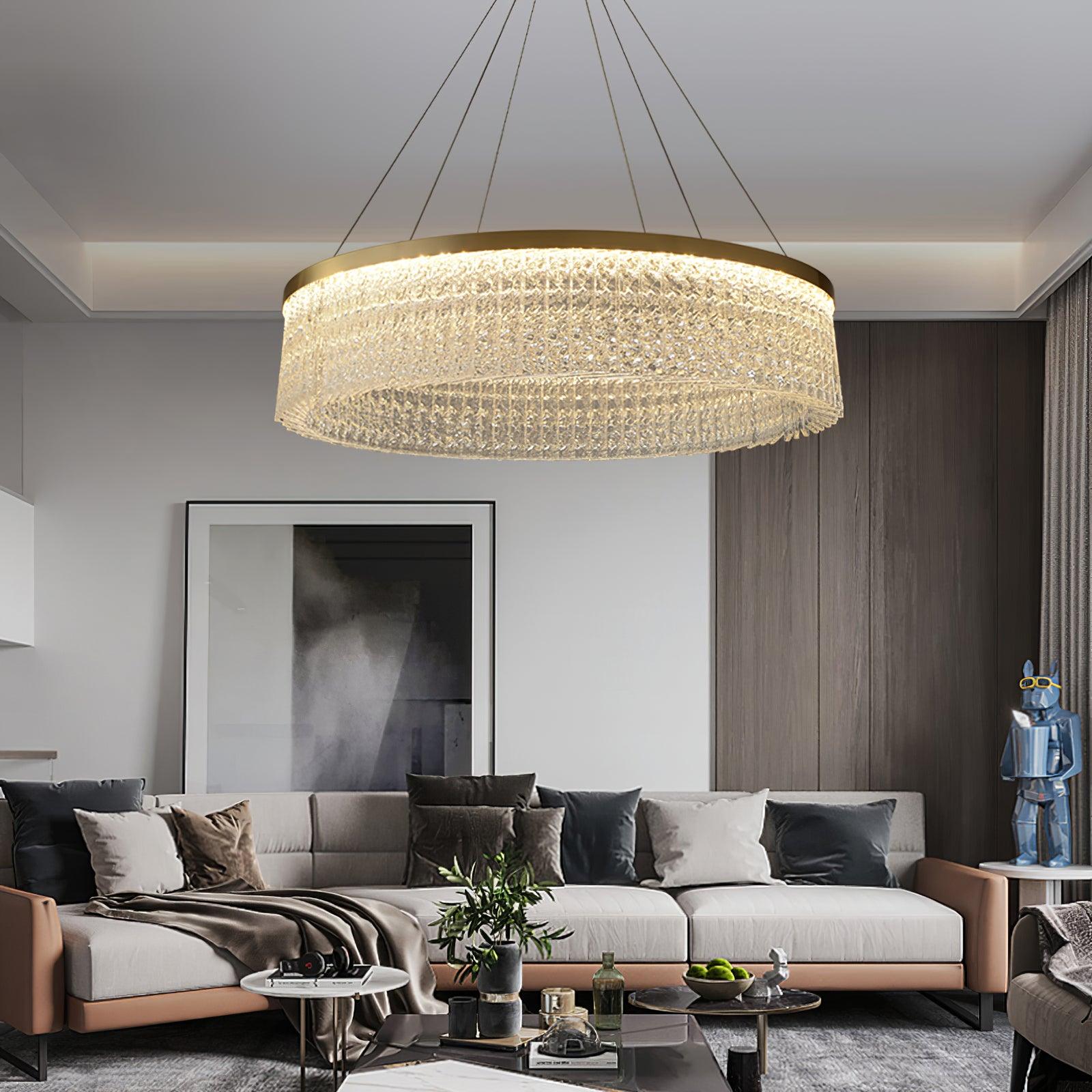 Modern Luxury Crystal Ring LED Chandelier with Stainless Steel Frame for Living Room