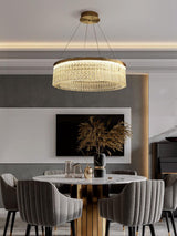 Modern Luxury Crystal Ring LED Chandelier with Stainless Steel Frame for Living Room