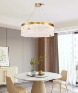 Modern Luxury Crystal Ring LED Chandelier with Stainless Steel Frame for Living Room