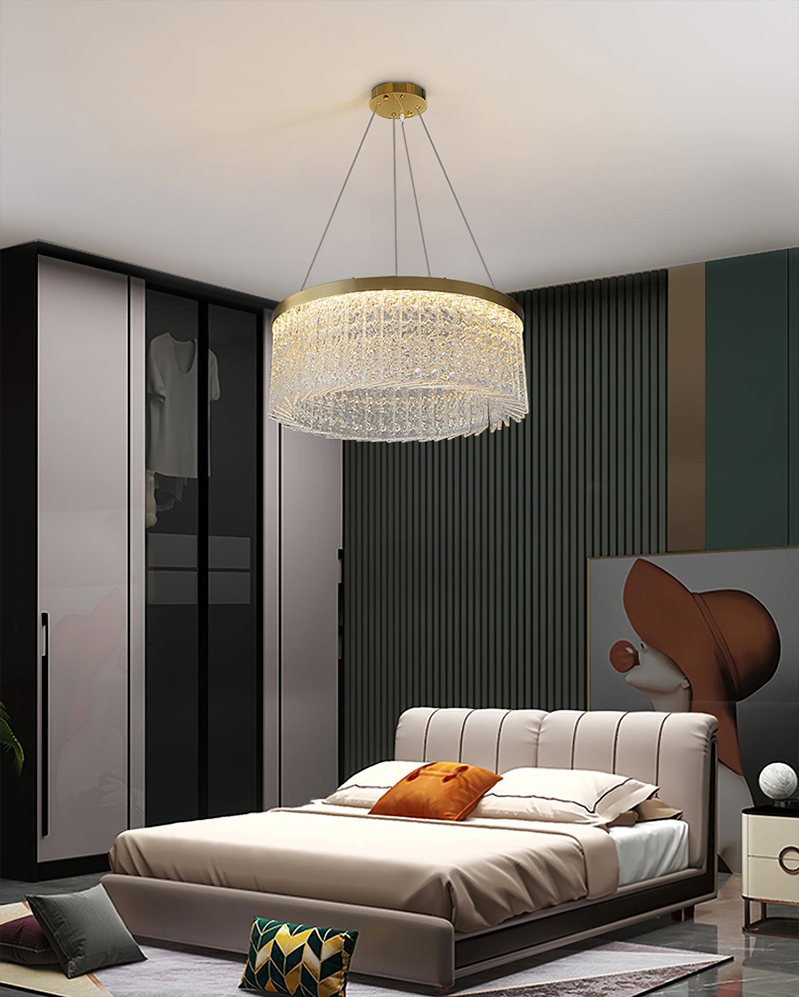 Modern Luxury Crystal Ring LED Chandelier with Stainless Steel Frame for Living Room