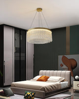 Modern Luxury Crystal Ring LED Chandelier with Stainless Steel Frame for Living Room