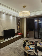 Modern Luxury Crystal Ring LED Chandelier with Stainless Steel Frame for Living Room