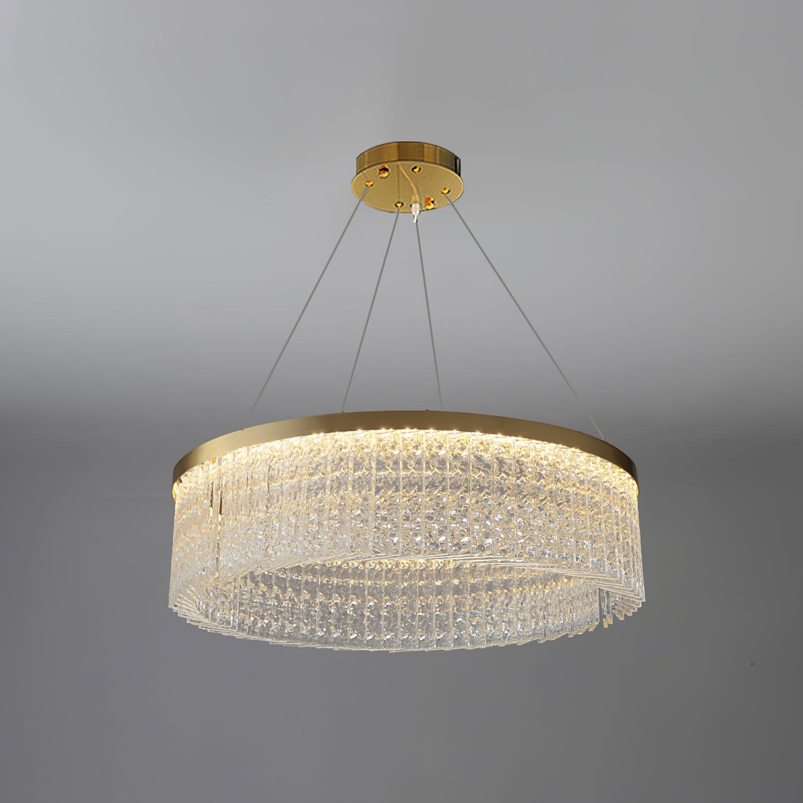 Modern Luxury Crystal Ring LED Chandelier with Stainless Steel Frame for Living Room