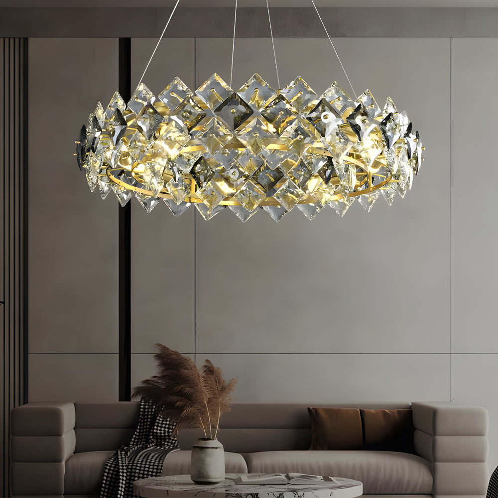 Modern Luxury Gold Copper Crystal Chandelier Elegant Round and Linear Pendant Light