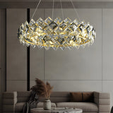 Modern Luxury Gold Copper Crystal Chandelier Elegant Round and Linear Pendant Light