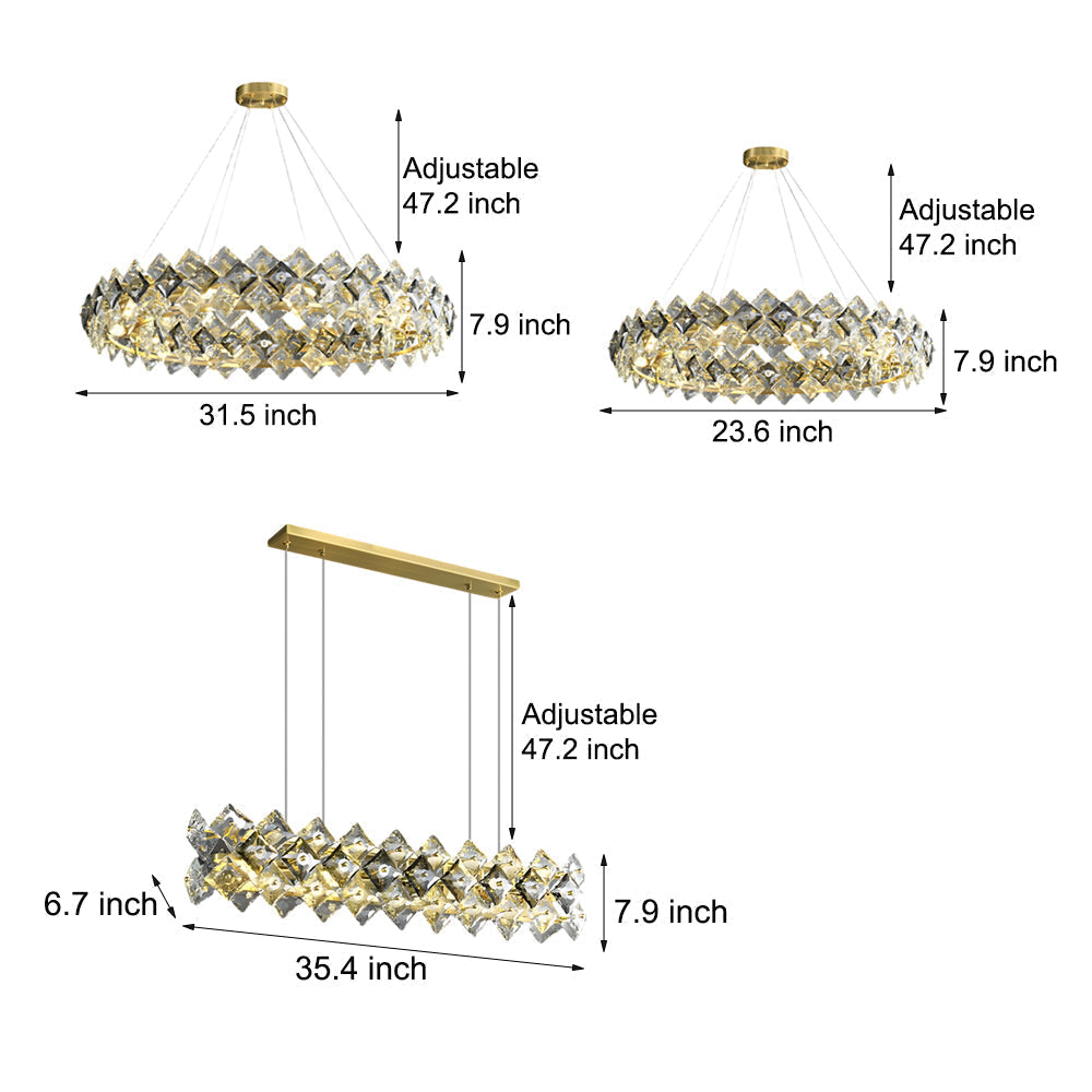 Modern Luxury Gold Copper Crystal Chandelier Elegant Round and Linear Pendant Light