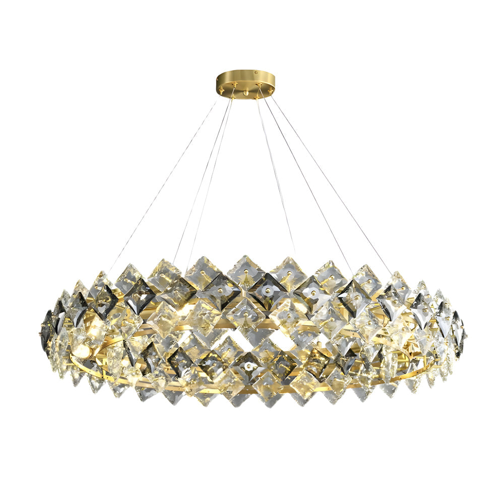 Modern Luxury Gold Copper Crystal Chandelier Elegant Round and Linear Pendant Light
