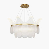 Modern Luxury Gold Crown Candelabrum Chandelier with Shell Glass and Integrated LED