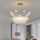 Modern Luxury Gold Crown Candelabrum Chandelier with Shell Glass and Integrated LED