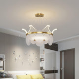 Modern Luxury Gold Crown Candelabrum Chandelier with Shell Glass and Integrated LED