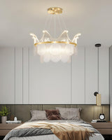 Modern Luxury Gold Crown Candelabrum Chandelier with Shell Glass and Integrated LED