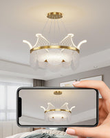 Modern Luxury Gold Crown Candelabrum Chandelier with Shell Glass and Integrated LED