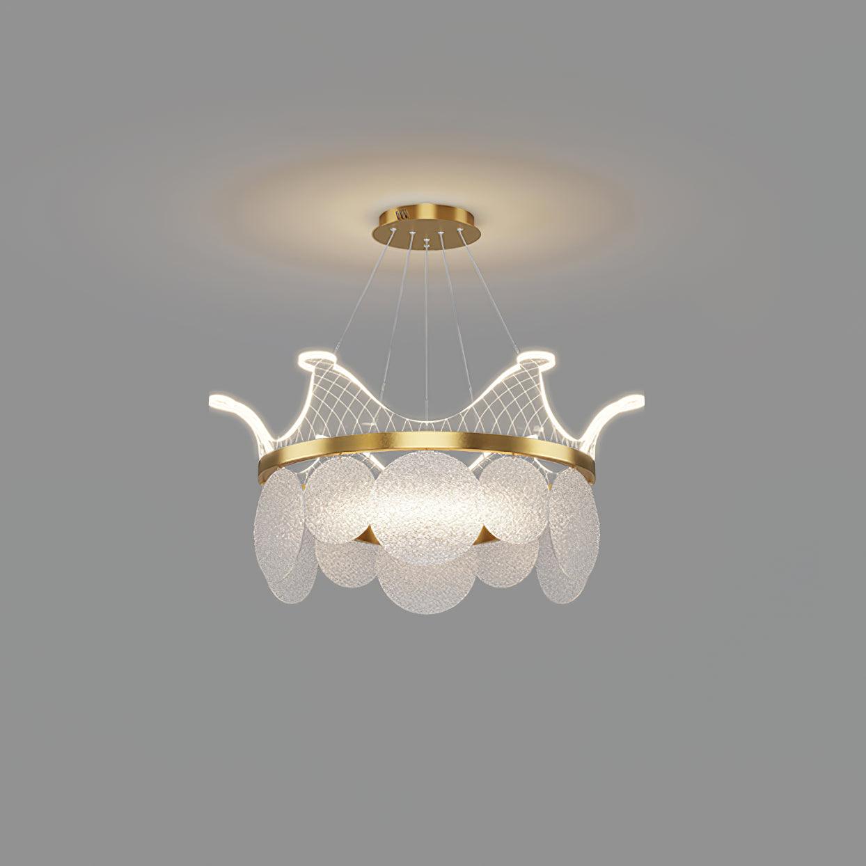 Modern Luxury Gold Crown Candelabrum Chandelier with Shell Glass and Integrated LED