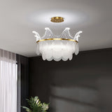 Modern Luxury Gold Crown Candelabrum Chandelier with Shell Glass and Integrated LED