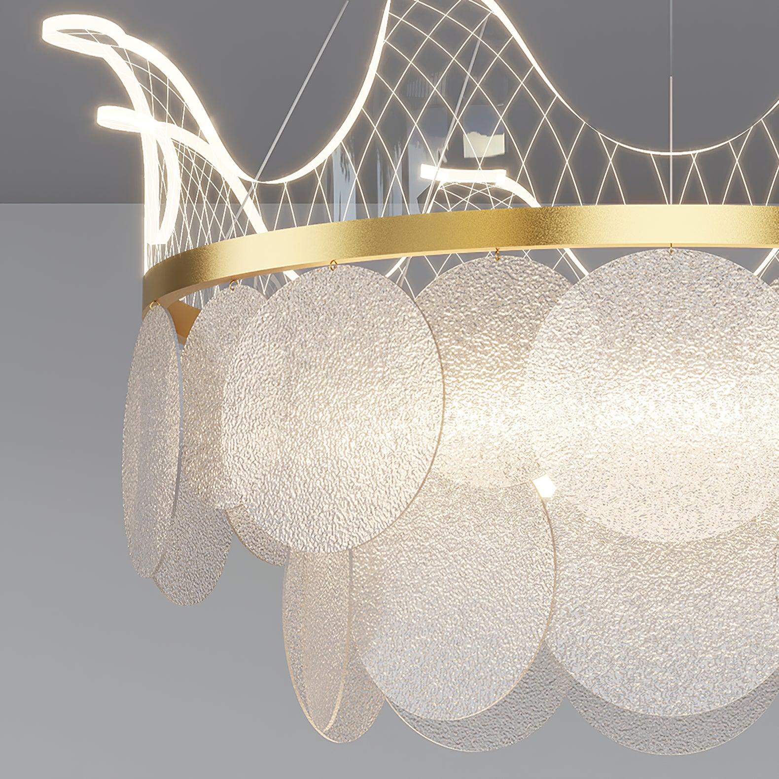 Modern Luxury Gold Crown Candelabrum Chandelier with Shell Glass and Integrated LED