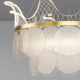 Modern Luxury Gold Crown Candelabrum Chandelier with Shell Glass and Integrated LED