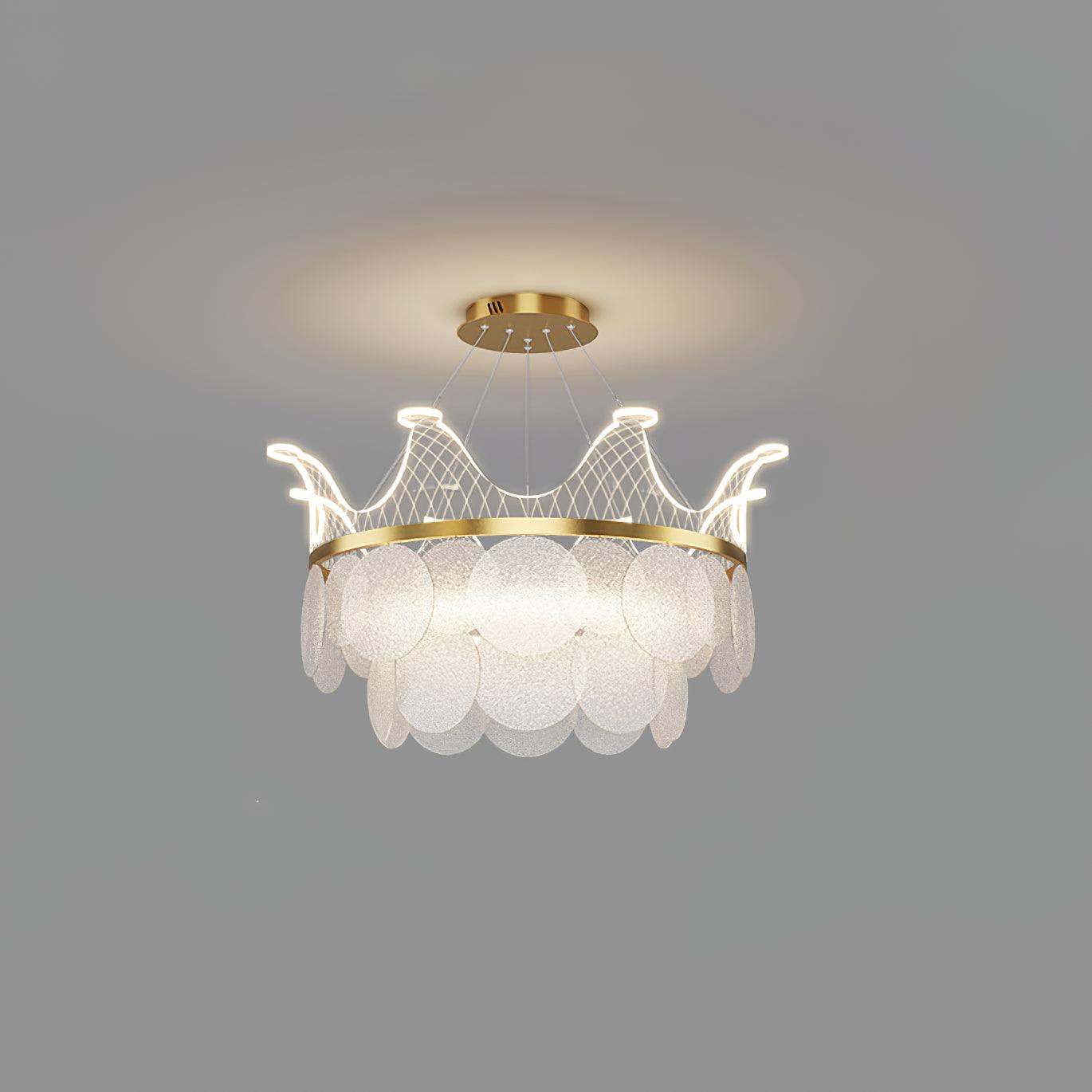 Modern Luxury Gold Crown Candelabrum Chandelier with Shell Glass and Integrated LED
