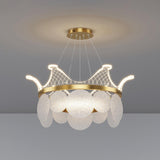 Modern Luxury Gold Crown Candelabrum Chandelier with Shell Glass and Integrated LED