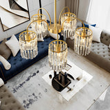 Modern Luxury Gold Crystal Chandelier with Curved Arms and K9 Glass Shades for Dining Room