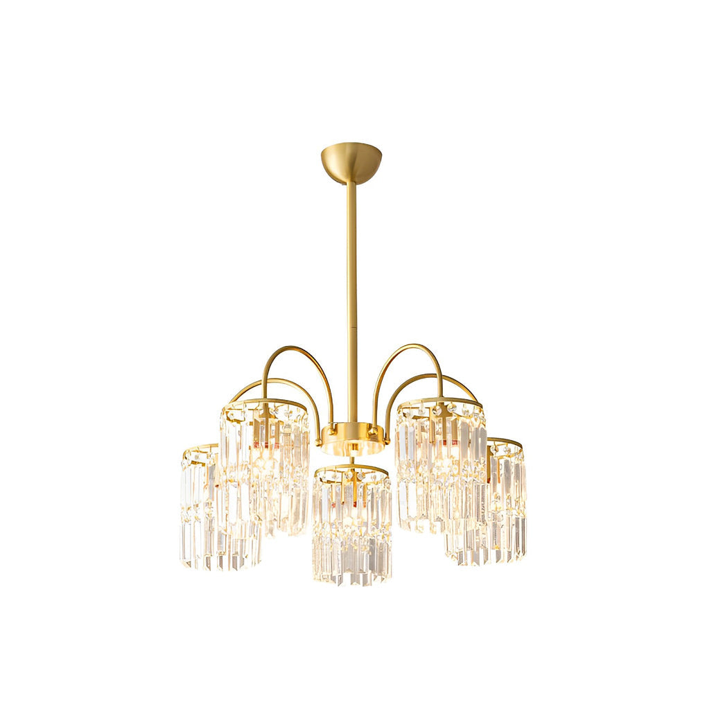 Modern Luxury Gold Crystal Chandelier with Curved Arms and K9 Glass Shades for Dining Room