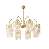 Modern Luxury Gold Crystal Chandelier with Curved Arms and K9 Glass Shades for Dining Room