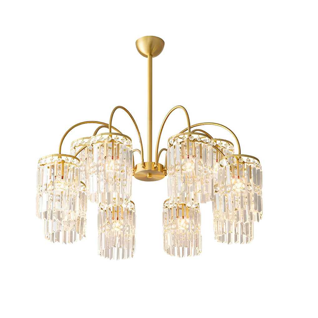 Modern Luxury Gold Crystal Chandelier with Curved Arms and K9 Glass Shades for Dining Room