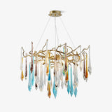 Modern Luxury Gold Round Teardrop Crown Glass Chandelier Pendant Ceiling Light