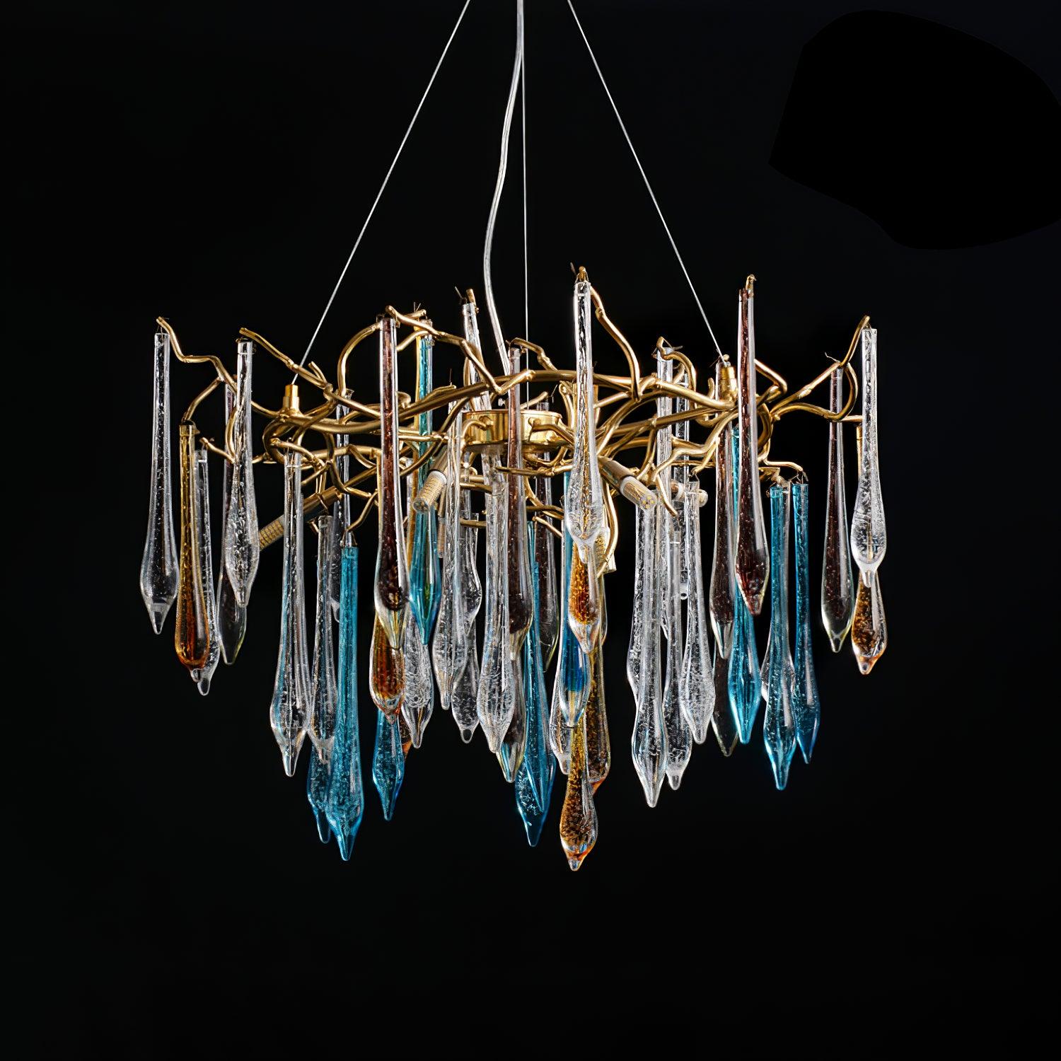 Modern Luxury Gold Round Teardrop Crown Glass Chandelier Pendant Ceiling Light