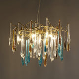 Modern Luxury Gold Round Teardrop Crown Glass Chandelier Pendant Ceiling Light