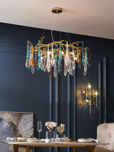 Modern Luxury Gold Round Teardrop Crown Glass Chandelier Pendant Ceiling Light
