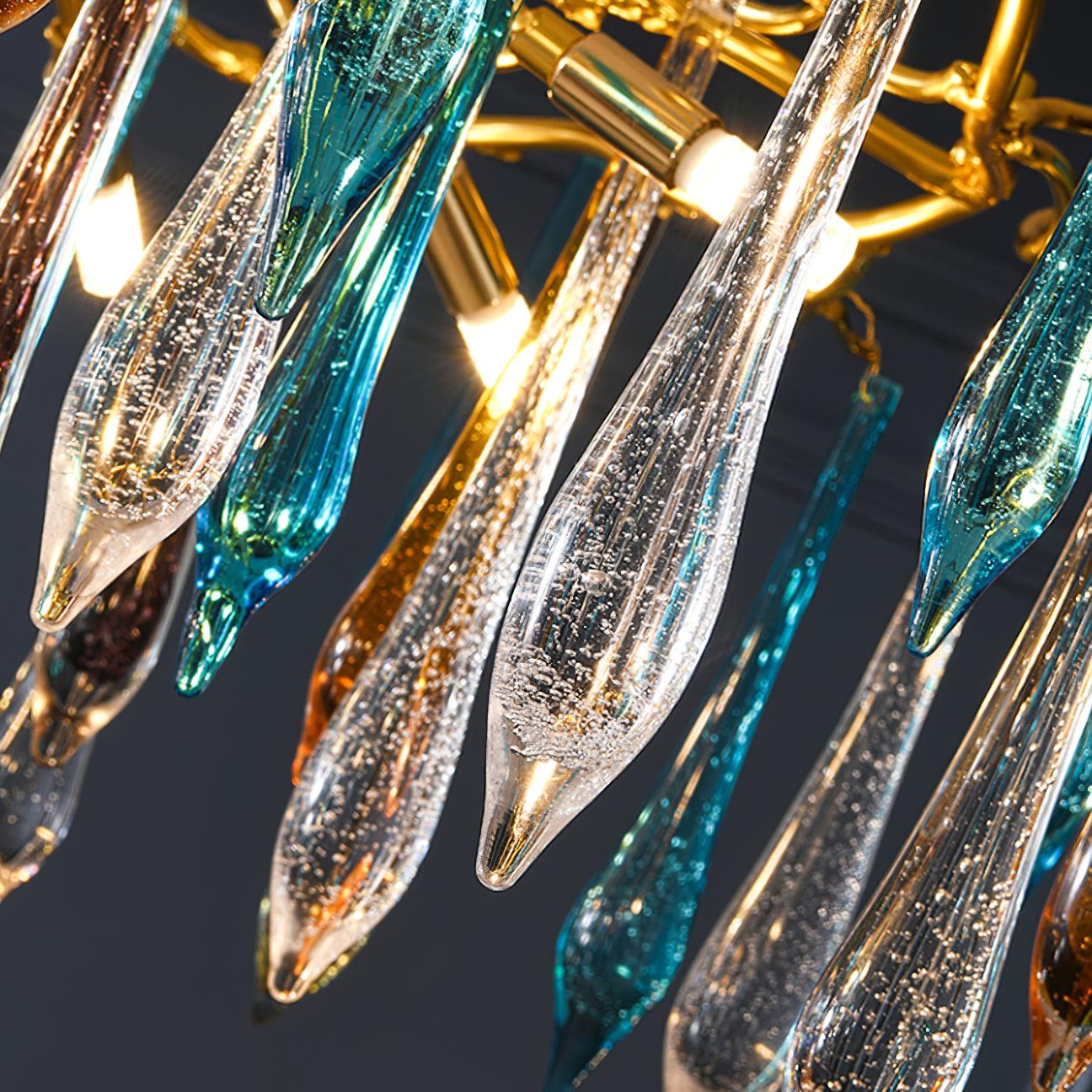 Modern Luxury Gold Round Teardrop Crown Glass Chandelier Pendant Ceiling Light