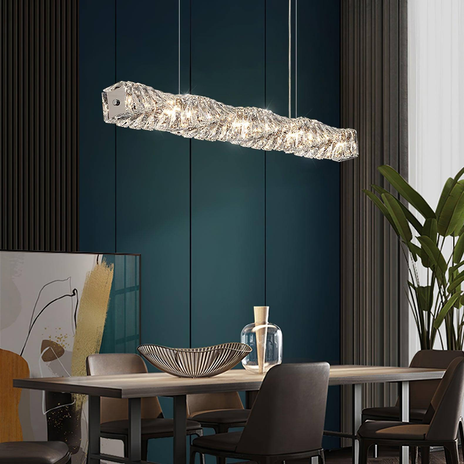Modern Luxury Linear K9 Crystal LED Pendant Light for Kitchen Island and Dining Room