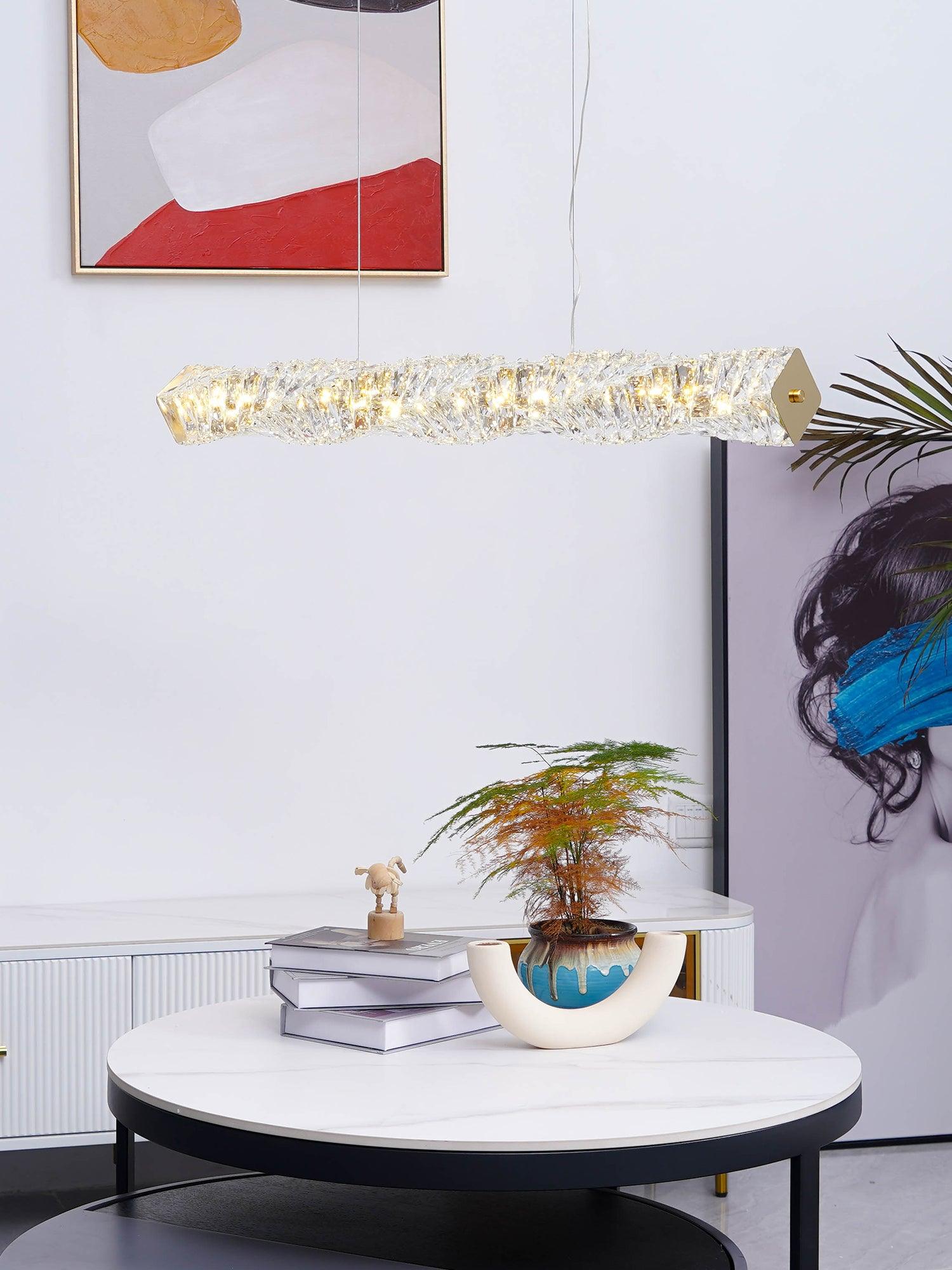 Modern Luxury Linear K9 Crystal LED Pendant Light for Kitchen Island and Dining Room