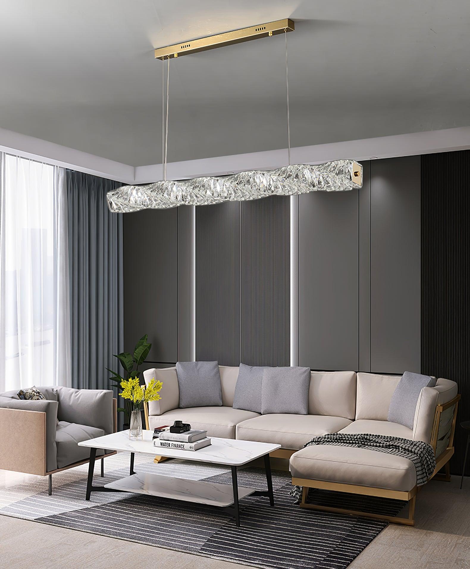 Modern Luxury Linear K9 Crystal LED Pendant Light for Kitchen Island and Dining Room