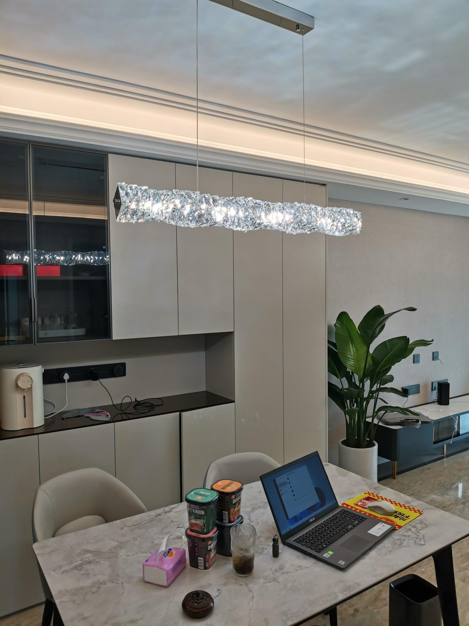 Modern Luxury Linear K9 Crystal LED Pendant Light for Kitchen Island and Dining Room