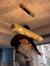 Modern Luxury Linear K9 Crystal LED Pendant Light for Kitchen Island and Dining Room