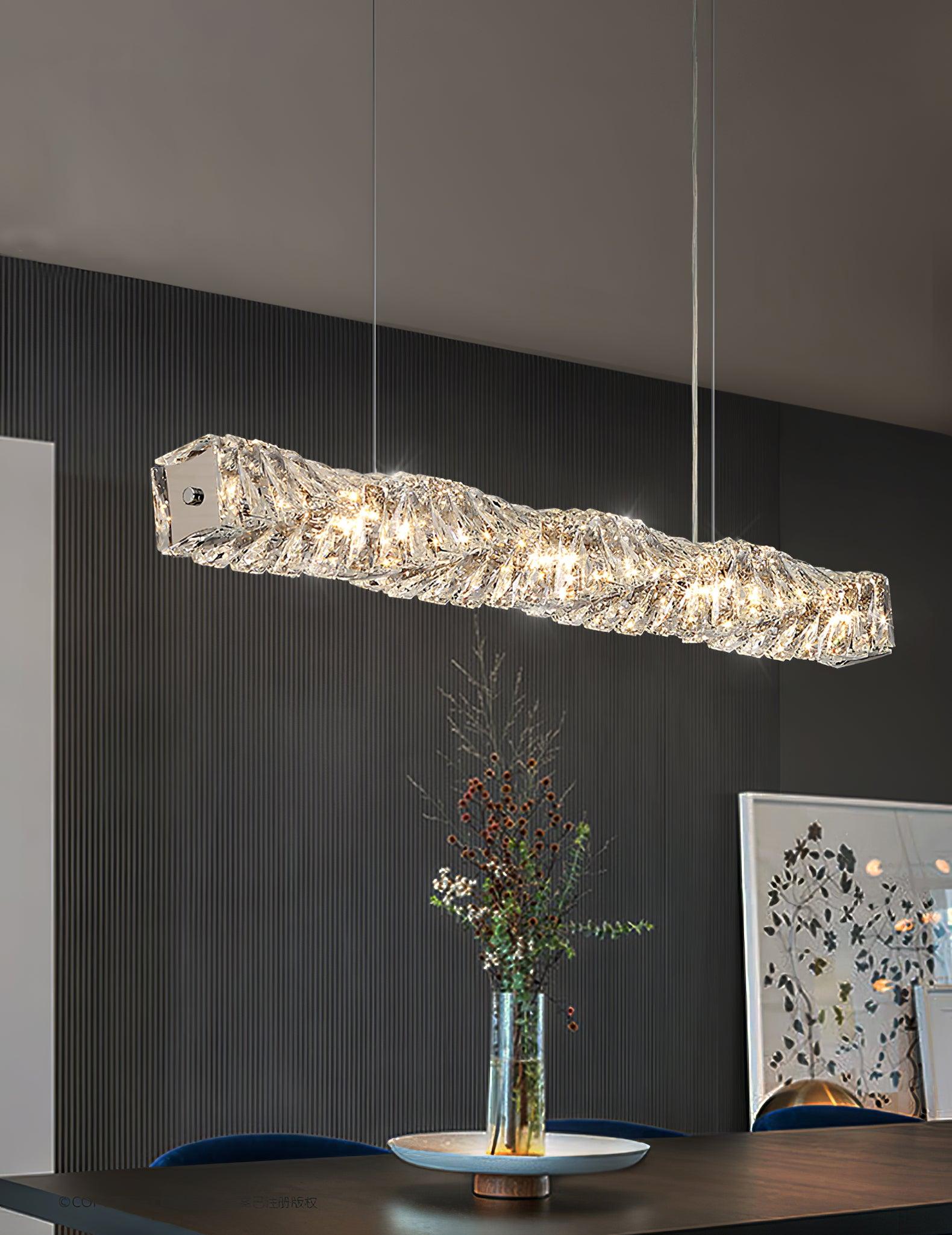 Modern Luxury Linear K9 Crystal LED Pendant Light for Kitchen Island and Dining Room