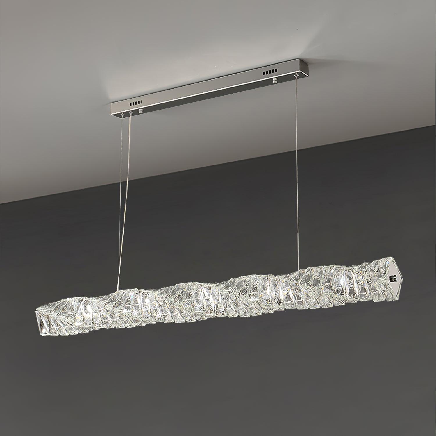 Modern Luxury Linear K9 Crystal LED Pendant Light for Kitchen Island and Dining Room