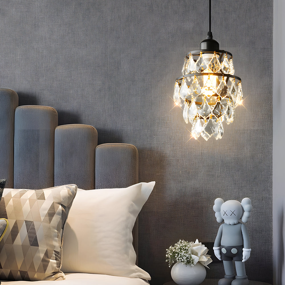 Modern Luxury Mini Crystal Pendant Light Single Light Hanging Fixture for Bedroom and Dining Room