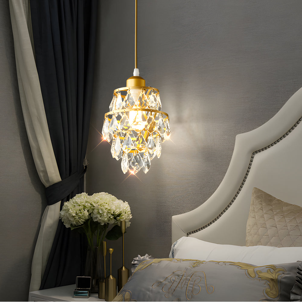 Modern Luxury Mini Crystal Pendant Light Single Light Hanging Fixture for Bedroom and Dining Room