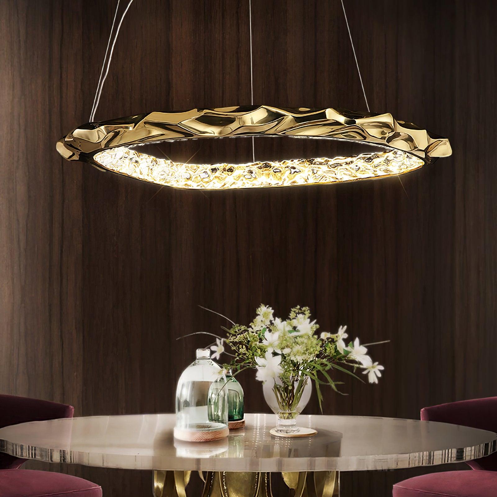 Modern Luxury Resin Circlet Brass Pendant Light with Integrated LED for Elegant Interiors
