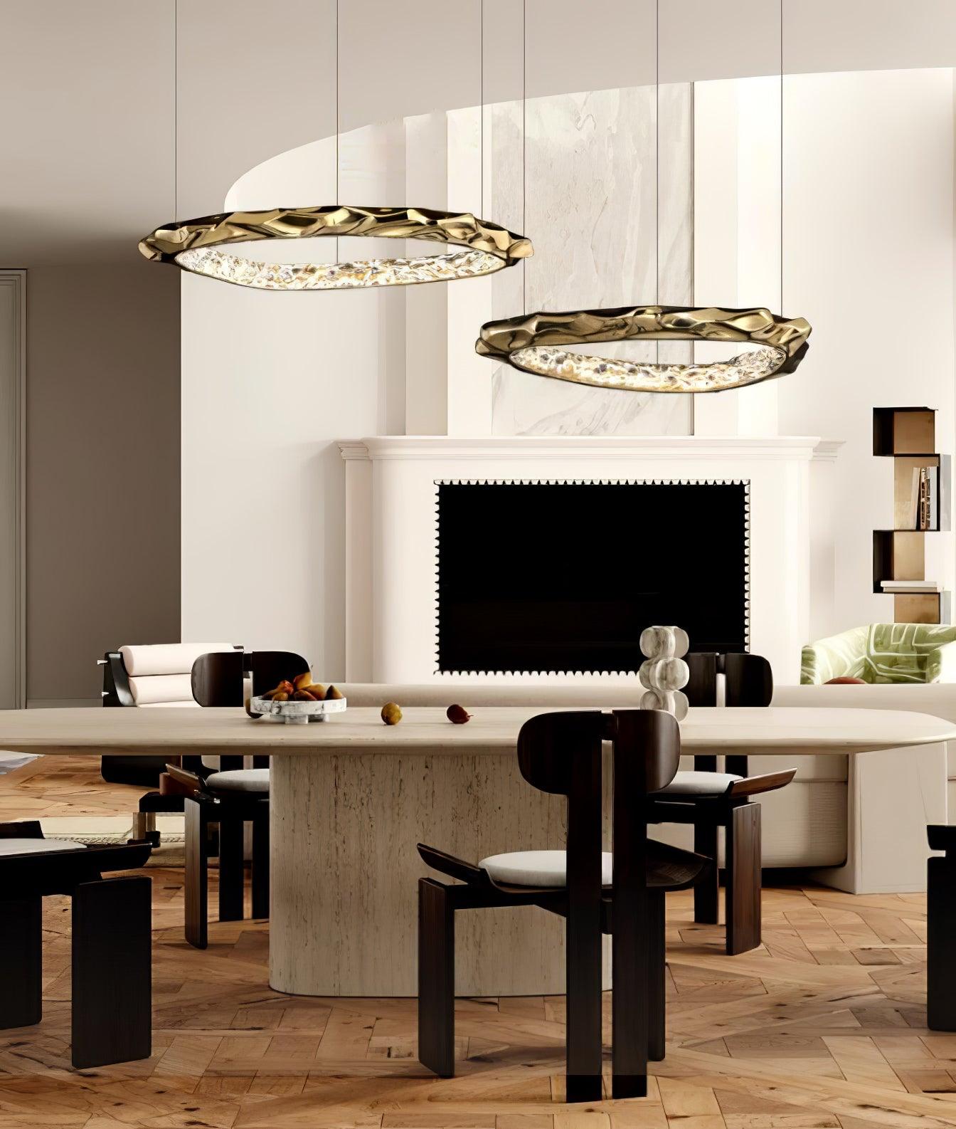 Modern Luxury Resin Circlet Brass Pendant Light with Integrated LED for Elegant Interiors