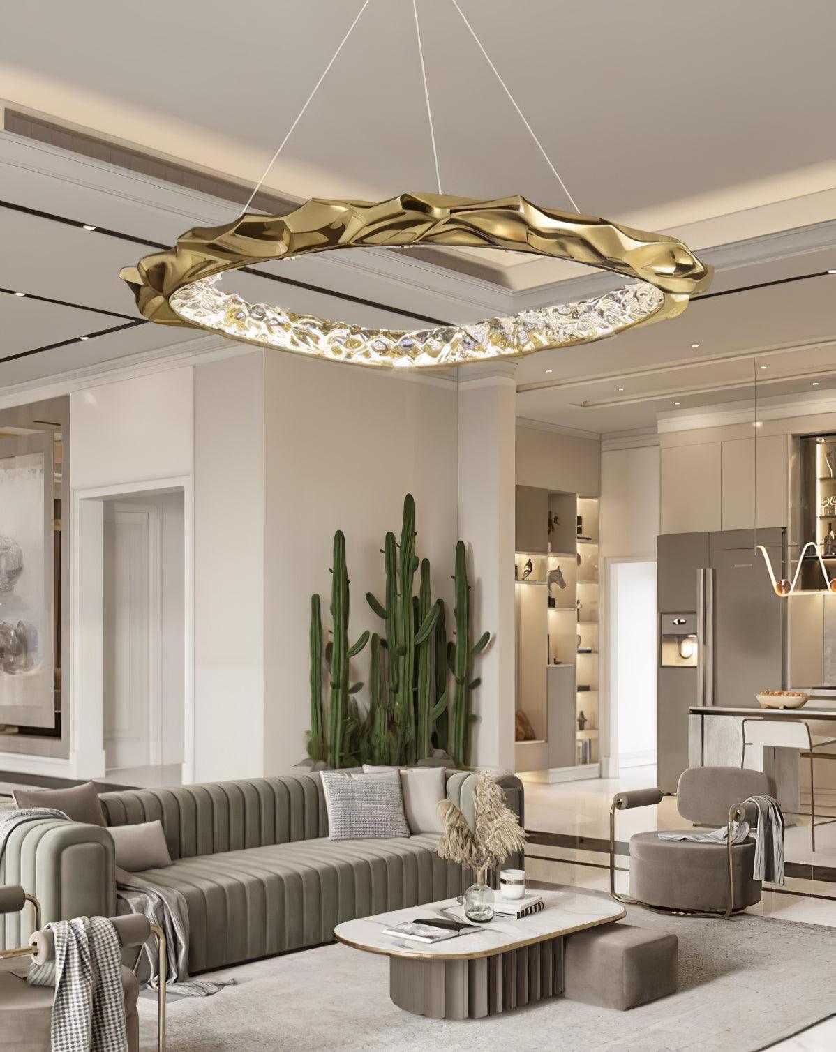 Modern Luxury Resin Circlet Brass Pendant Light with Integrated LED for Elegant Interiors