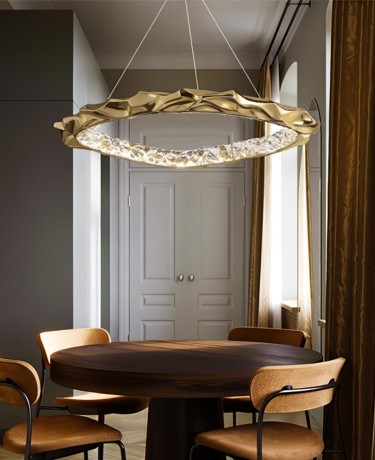 Modern Luxury Resin Circlet Brass Pendant Light with Integrated LED for Elegant Interiors