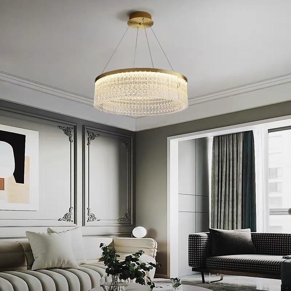 Modern Luxury Ring Crystal Glass Pendant Light Chrome LED Chandelier for Living Room