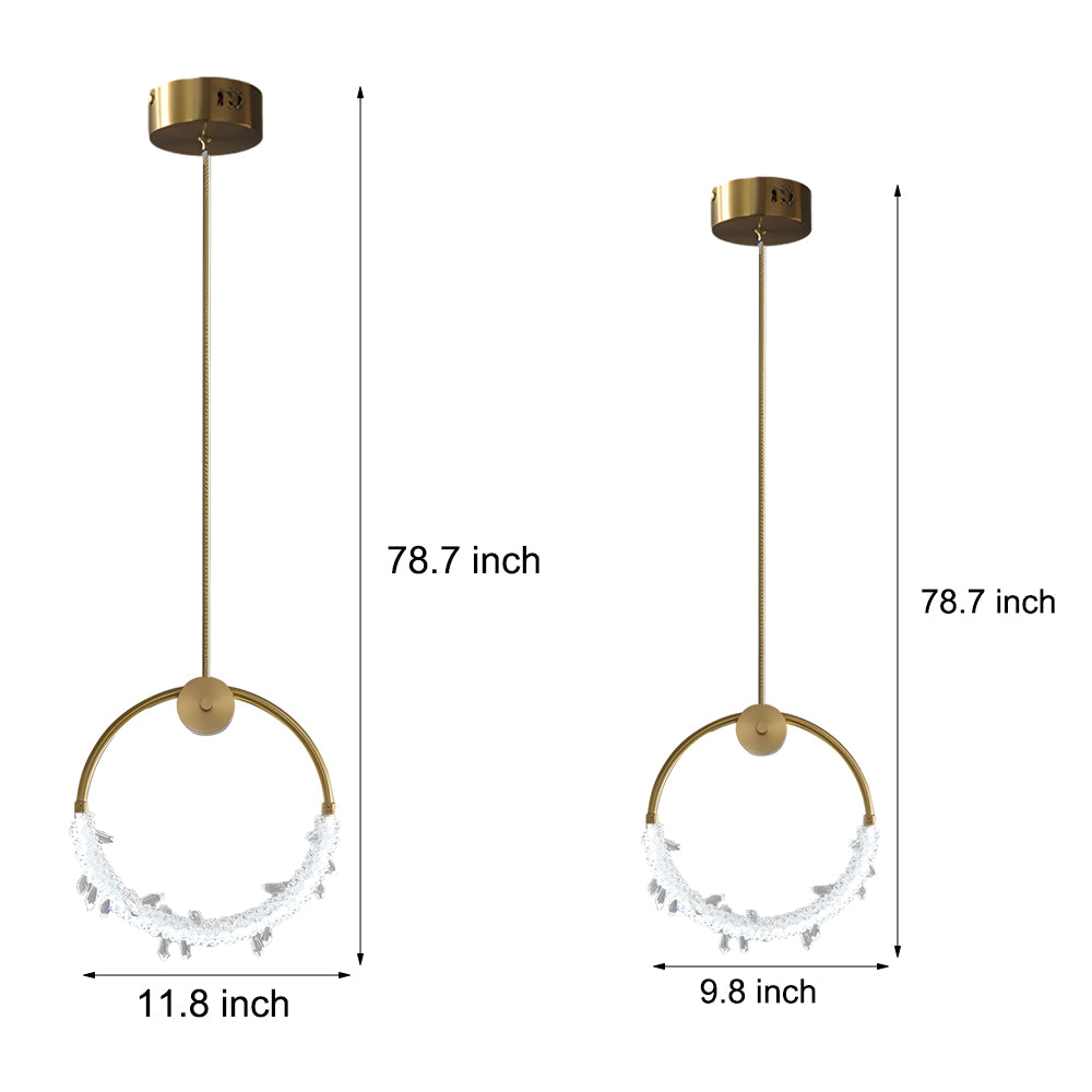 Modern Luxury Ring LED Crystal Pendant Light for Bedside and Dining Room