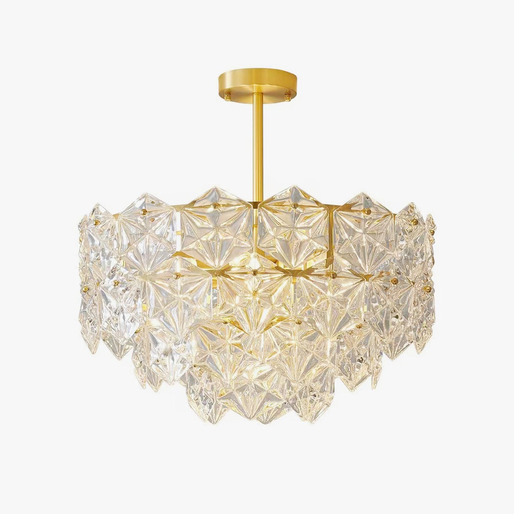 Modern Luxury Snowflake Glass Chandelier Gold Round Crystal Pendant Lighting