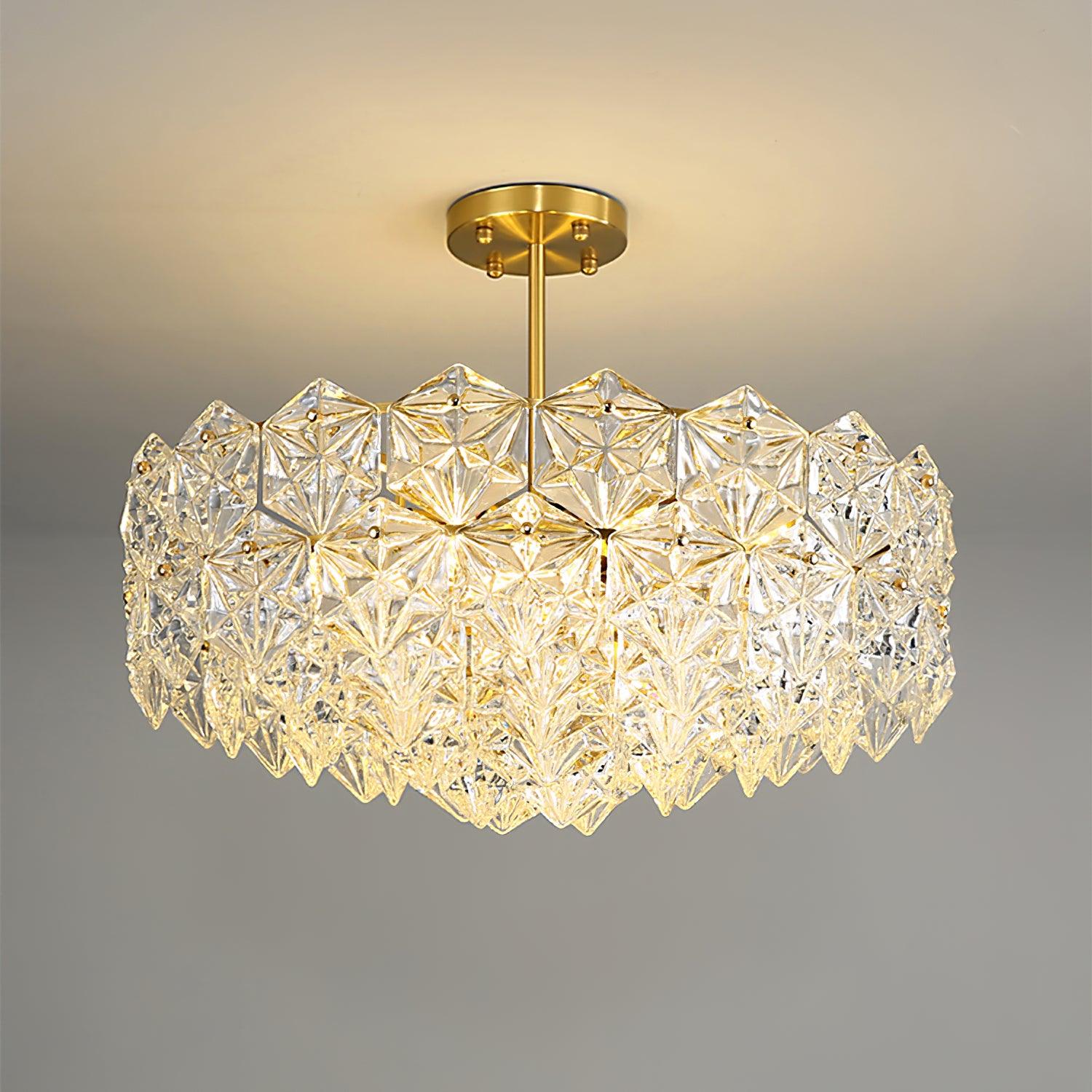 Modern Luxury Snowflake Glass Chandelier Gold Round Crystal Pendant Lighting