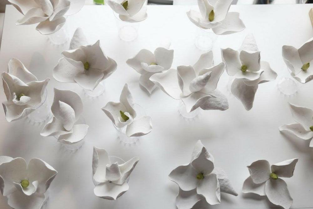 Modern Magnolia Flower Wall Sconce Set with Handcrafted Cotton Paper Petals