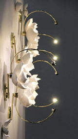 Modern Magnolia Flower Wall Sconce Set with Handcrafted Cotton Paper Petals